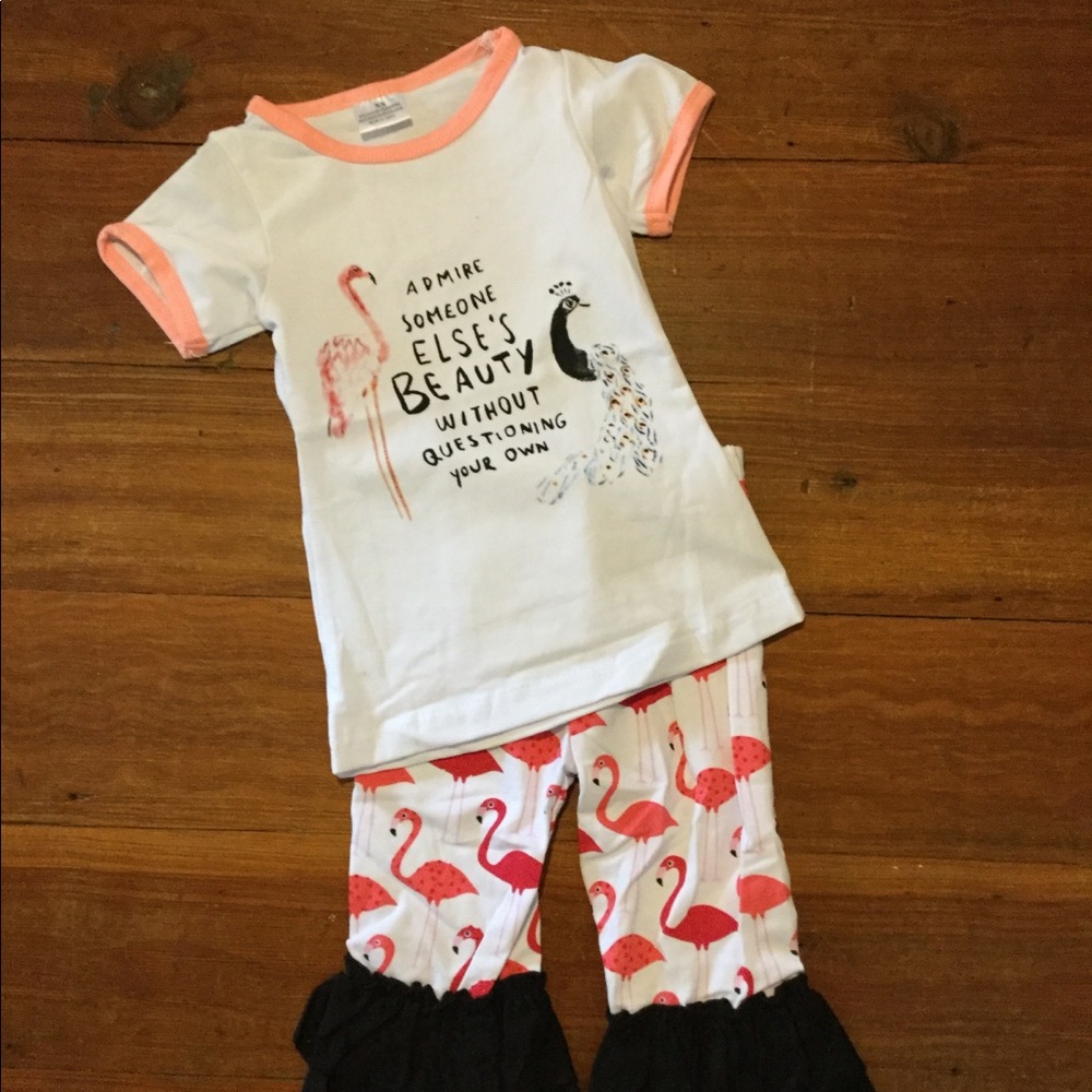 2pc flamingo and peacock outfit